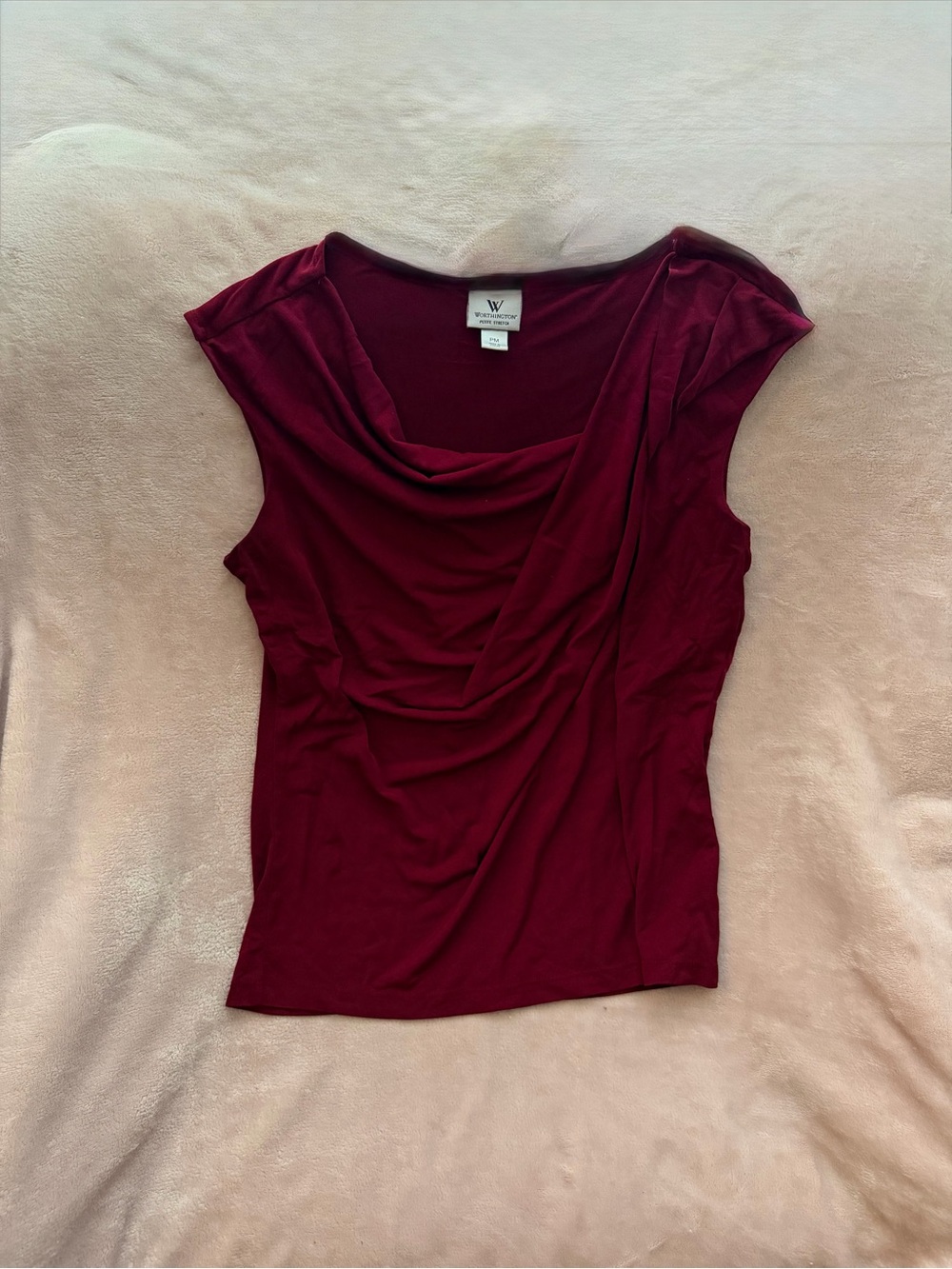 Worthington Women's Burgundy Draped Cowl Neck Cap Sleeve Top